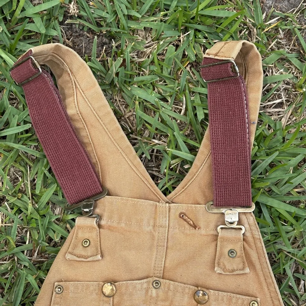 VTG 80s Carhartt Overalls 32x34 Red Quilt Lined Duck Canvas Brown Made in USA